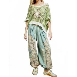 NEW POL oversize loose knit flower top in lime